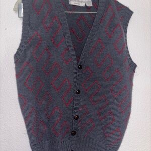 VTG 90's Yves Saint Laurent 100% Wool Patterned Button Up Sweater Vest Womens L